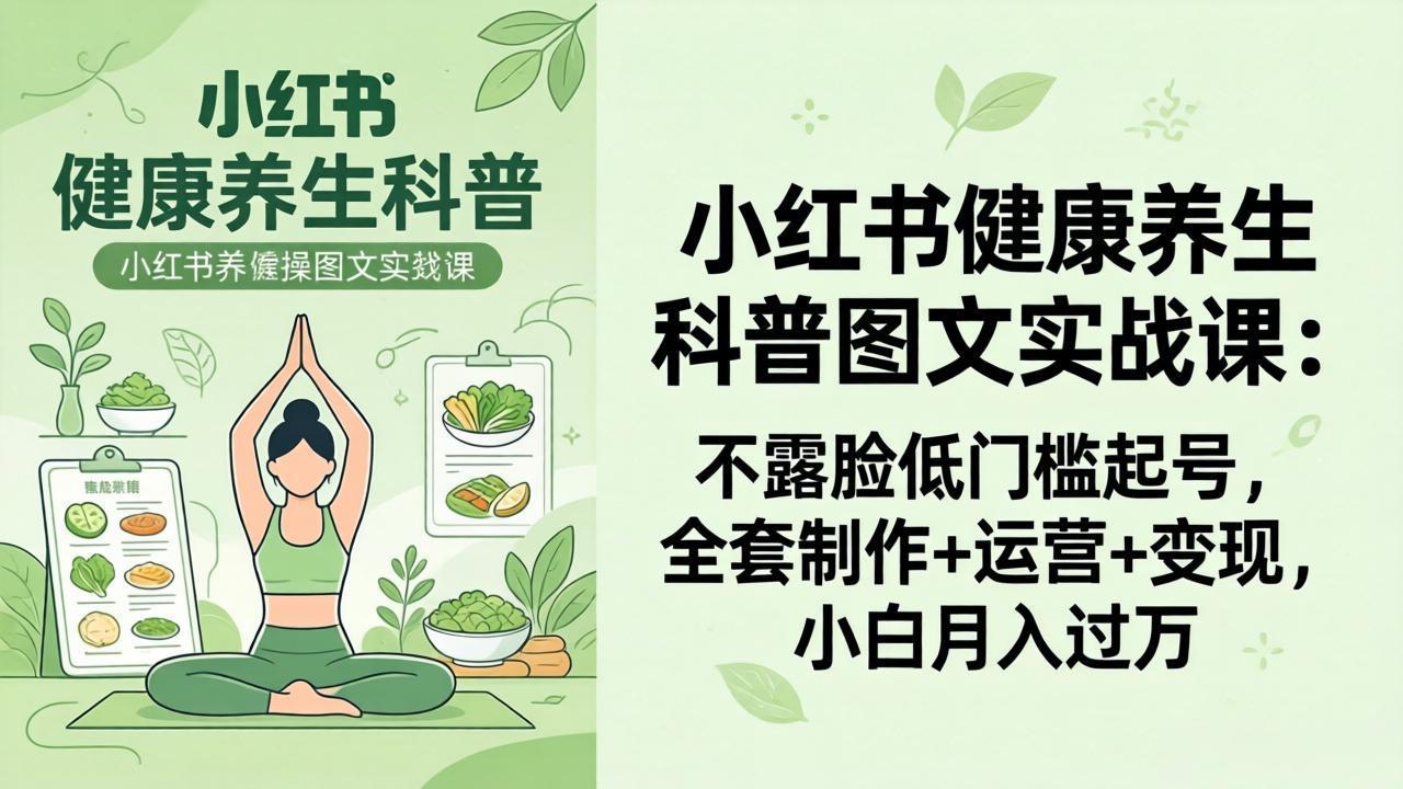 2026小红书健康养生科普图文实战课:不露脸低门槛起号,全套制作+运营+变现,小白月入过万网络赚钱,项目资源网,副业资源网,兼职项目,网赚课程-副业赚钱-互联网创业-独家轻创IP大圣网创