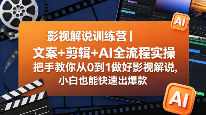 影视解说训练营｜文案+剪辑+AI全流程实操，把手教你从0到1做好影视解说，小白也能快速出爆款网络赚钱,项目资源网,副业资源网,兼职项目,网赚课程-副业赚钱-互联网创业-独家轻创IP大圣网创
