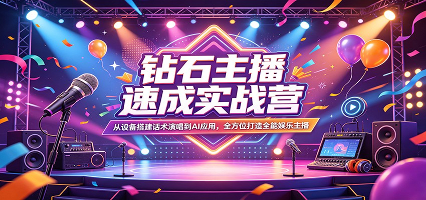 钻石主播速成实战营：从设备搭建话术演唱到AI应用，全方位打造全能娱乐主播网络赚钱,项目资源网,副业资源网,兼职项目,网赚课程-副业赚钱-互联网创业-独家轻创IP大圣网创