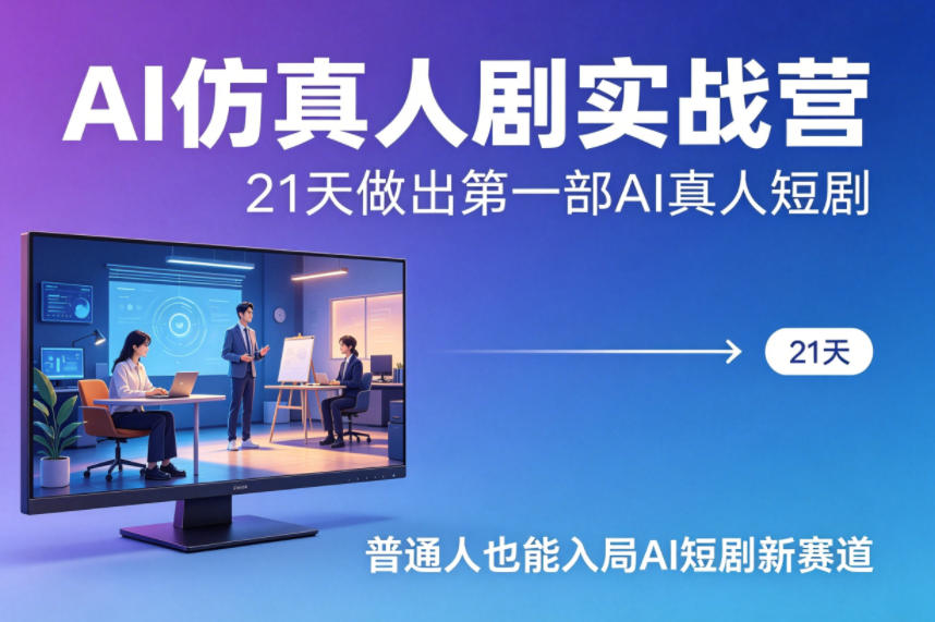 AI仿真人剧实战营，21天做出第一部AI真人短剧，普通人也能入局AI短剧新赛道(更新)网络赚钱,项目资源网,副业资源网,兼职项目,网赚课程-副业赚钱-互联网创业-独家轻创IP大圣网创