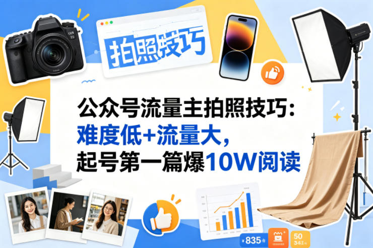 公众号流量主之拍照技巧赛道，难度低+流量大，起号第一篇就爆了10w阅读网络赚钱,项目资源网,副业资源网,兼职项目,网赚课程-副业赚钱-互联网创业-独家轻创IP大圣网创