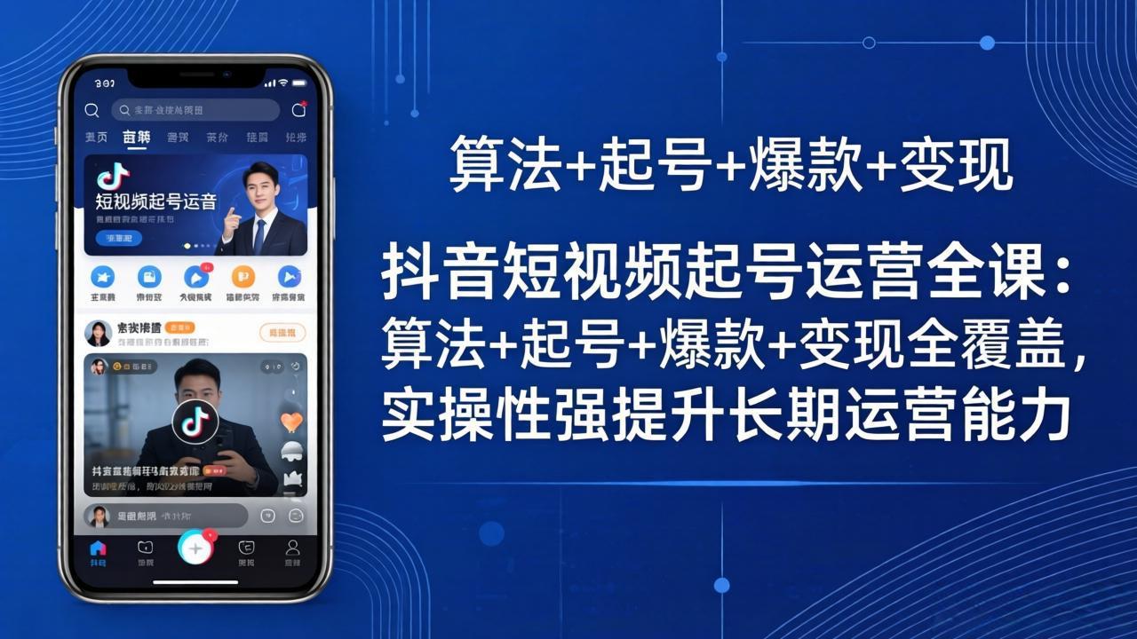 抖音短视频起号运营全课：算法+起号+爆款+变现全覆盖，实操性强提升长期运营能力网络赚钱,项目资源网,副业资源网,兼职项目,网赚课程-副业赚钱-互联网创业-独家轻创IP大圣网创