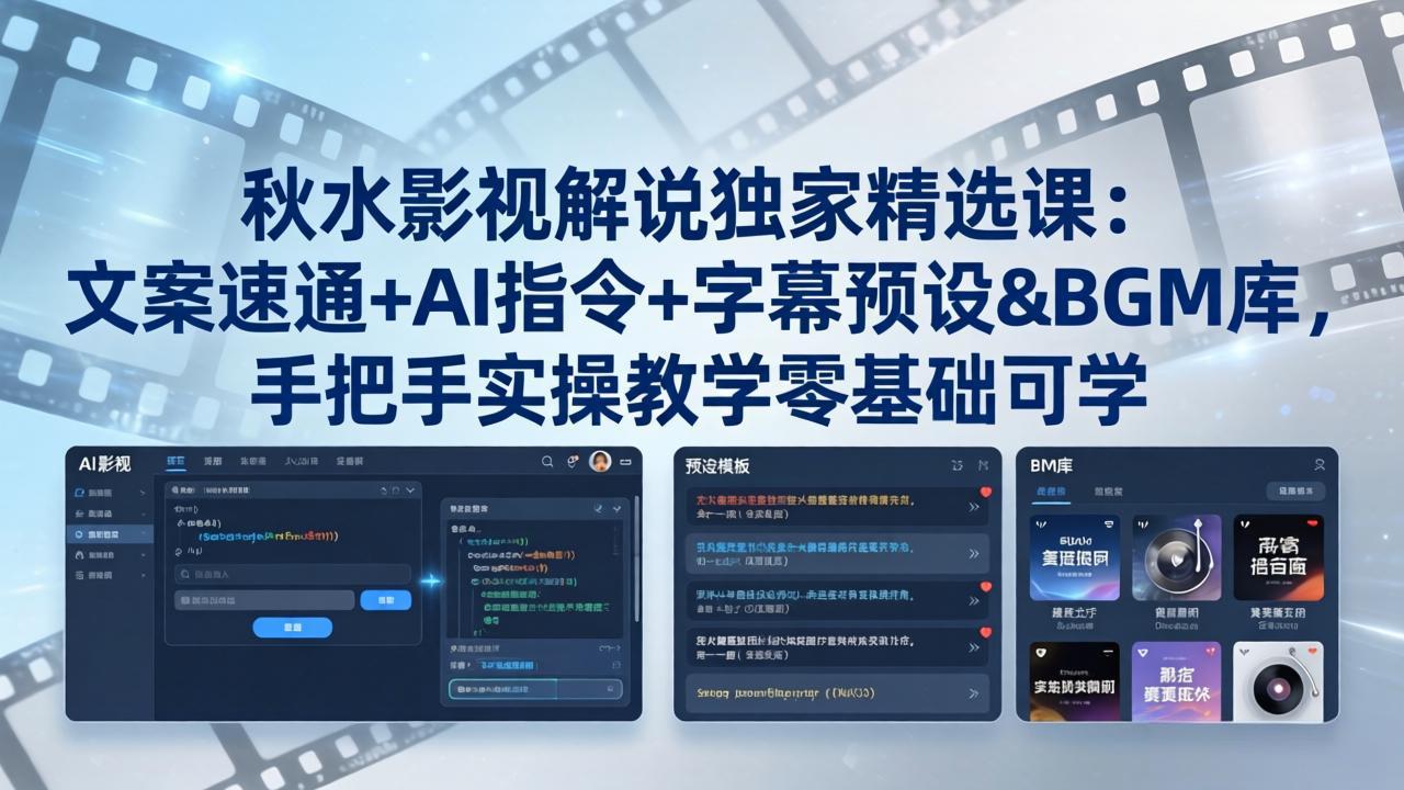 秋水影视解说独家精选课：文案速通+AI指令+字幕预设+BGM库，手把手实操教学零基础可学网络赚钱,项目资源网,副业资源网,兼职项目,网赚课程-副业赚钱-互联网创业-独家轻创IP大圣网创