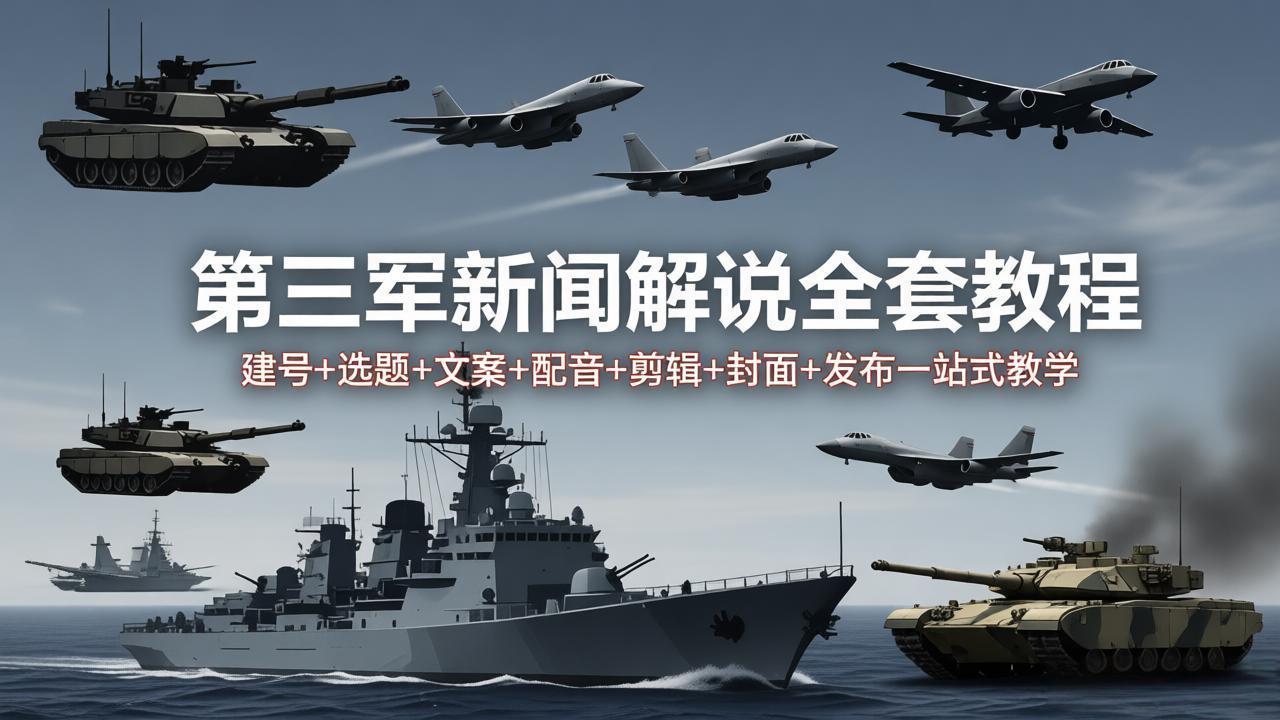 第三军迷新闻解说全套教程：建号+选题+文案+配音+剪辑+封面+发布一站式教学网络赚钱,项目资源网,副业资源网,兼职项目,网赚课程-副业赚钱-互联网创业-独家轻创IP大圣网创
