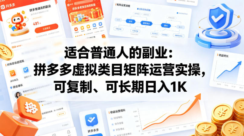 适合普通人的副业：拼多多虚拟类目矩阵运营实操，可复制、可长期日入1K【揭秘】网络赚钱,项目资源网,副业资源网,兼职项目,网赚课程-副业赚钱-互联网创业-独家轻创IP大圣网创