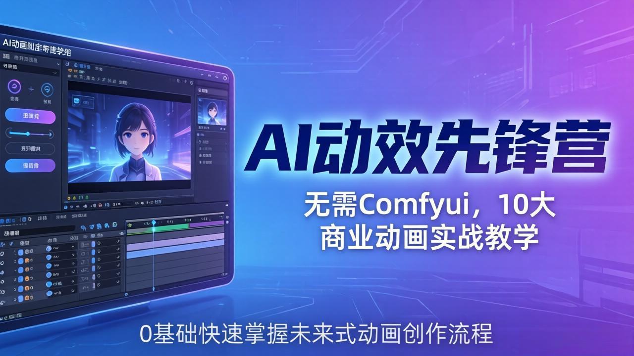AI 动效先锋营：无需Comfyui，10大商业动画实战教学，0基础快速掌握未来式动画创作流程网络赚钱,项目资源网,副业资源网,兼职项目,网赚课程-副业赚钱-互联网创业-独家轻创IP大圣网创