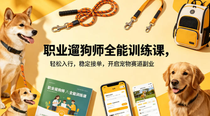 职业遛狗师全能训练课，轻松入行，稳定接单，开启宠物赛道副业网络赚钱,项目资源网,副业资源网,兼职项目,网赚课程-副业赚钱-互联网创业-独家轻创IP大圣网创