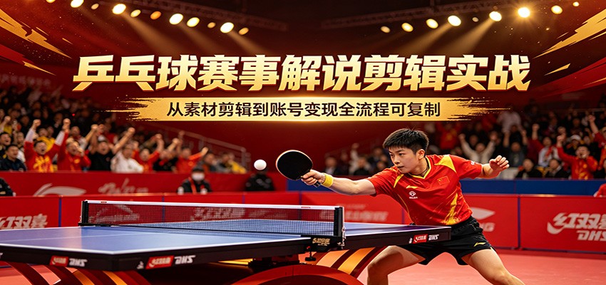 乒乓球赛事解说剪辑实战，从素材剪辑到账号变现全流程可复制网络赚钱,项目资源网,副业资源网,兼职项目,网赚课程-副业赚钱-互联网创业-独家轻创IP大圣网创