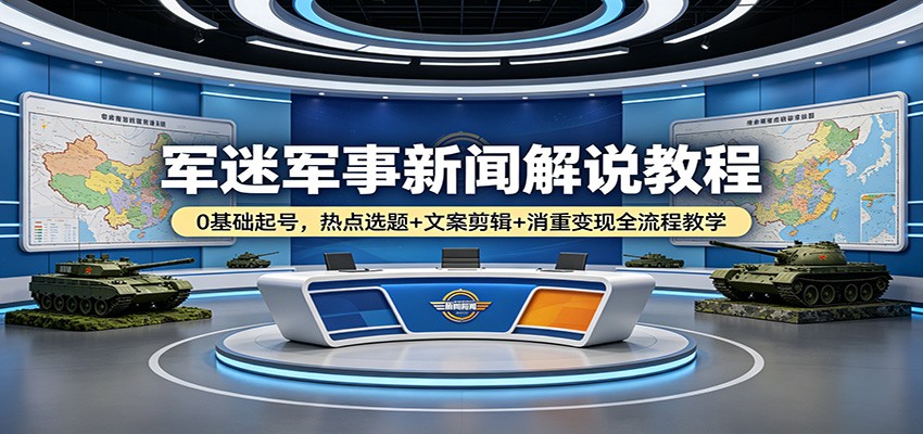 军迷军事新闻解说教程：0基础起号，热点选题+文案剪辑+消重变现全流程教学网络赚钱,项目资源网,副业资源网,兼职项目,网赚课程-副业赚钱-互联网创业-独家轻创IP大圣网创