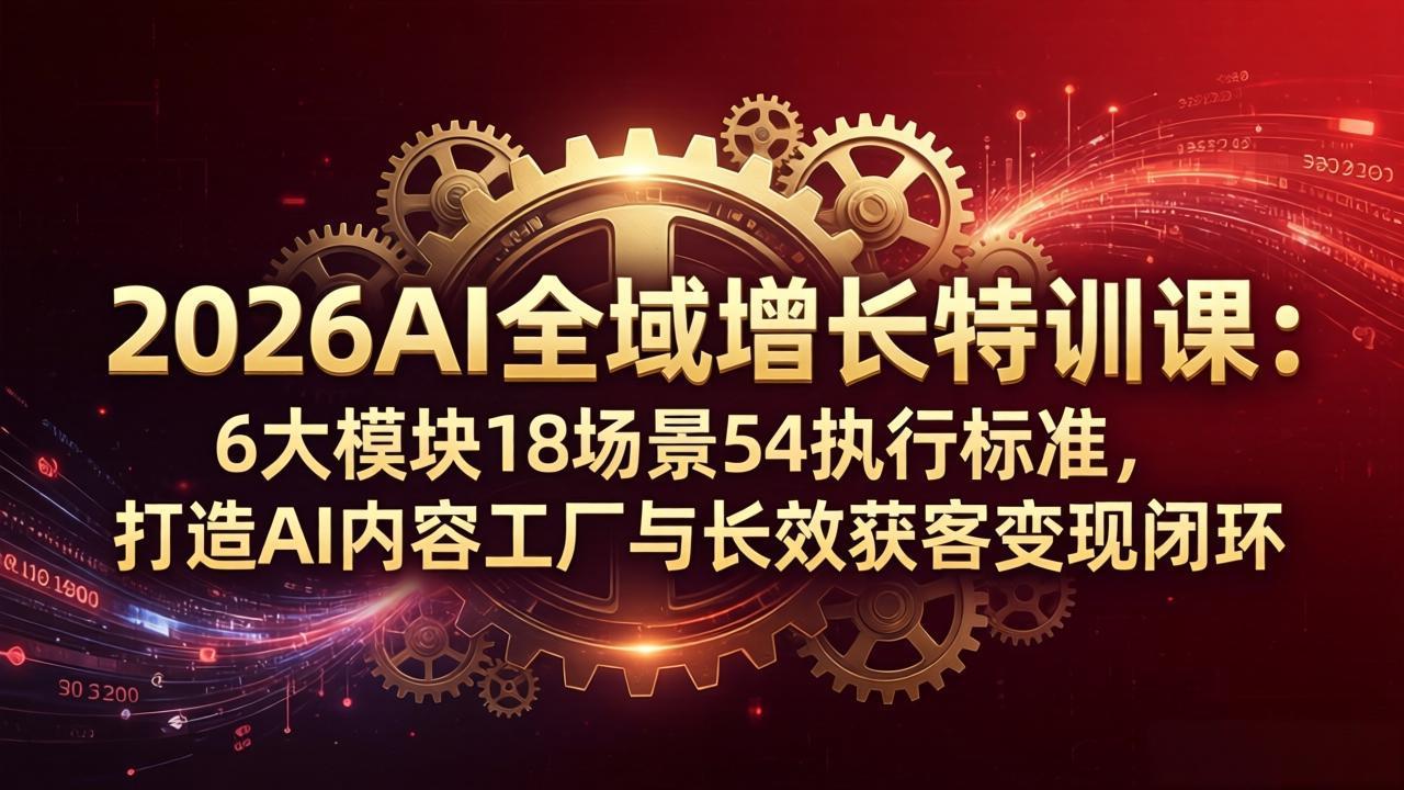 2026AI全域增长特训课：6大模块18场景54执行标准，打造AI内容工厂与长效获客变现闭环网络赚钱,项目资源网,副业资源网,兼职项目,网赚课程-副业赚钱-互联网创业-独家轻创IP大圣网创