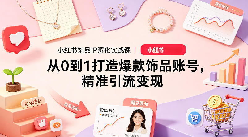 小红书饰品IP孵化实战课｜从0到1打造爆款饰品账号，精准引流变现网络赚钱,项目资源网,副业资源网,兼职项目,网赚课程-副业赚钱-互联网创业-独家轻创IP大圣网创