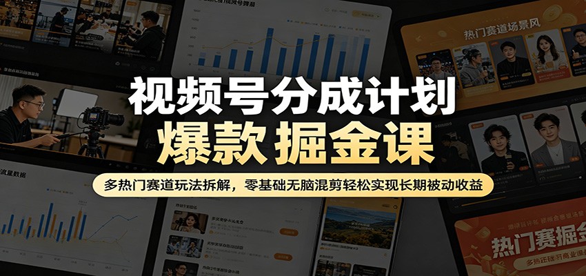 视频号分成计划爆款掘金课：多热门赛道玩法拆解，零基础无脑混剪轻松实现长期被动收益网络赚钱,项目资源网,副业资源网,兼职项目,网赚课程-副业赚钱-互联网创业-独家轻创IP大圣网创
