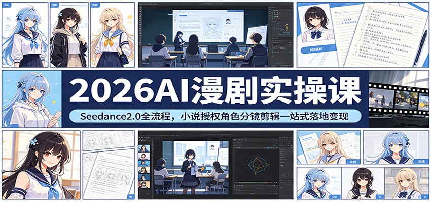 2026AI漫剧实操课：Seedance2.0全流程，小说授权角色分镜剪辑一站式落地变现网络赚钱,项目资源网,副业资源网,兼职项目,网赚课程-副业赚钱-互联网创业-独家轻创IP大圣网创
