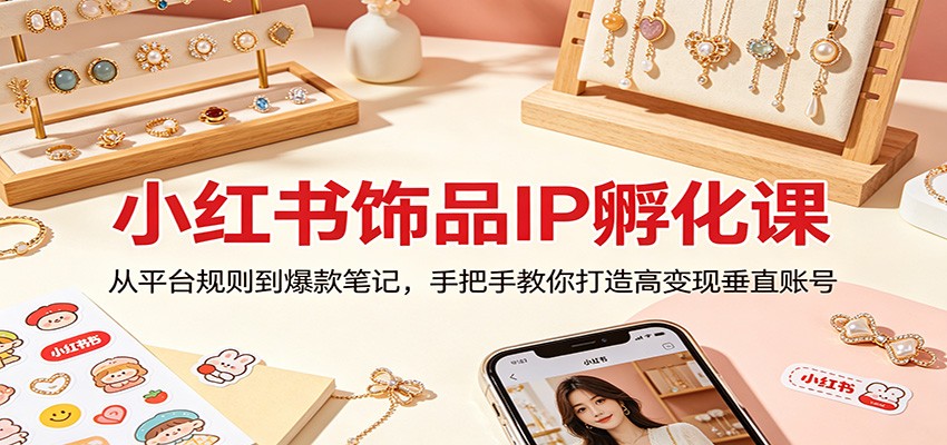 小红书饰品IP孵化课：从平台规则到爆款笔记，手把手教你打造高变现垂直账号网络赚钱,项目资源网,副业资源网,兼职项目,网赚课程-副业赚钱-互联网创业-独家轻创IP大圣网创