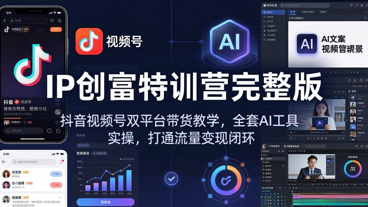 IP创富特训营完整版：抖音视频号双平台带货教学，全套AI工具实操，打通流量变现闭环网络赚钱,项目资源网,副业资源网,兼职项目,网赚课程-副业赚钱-互联网创业-独家轻创IP大圣网创