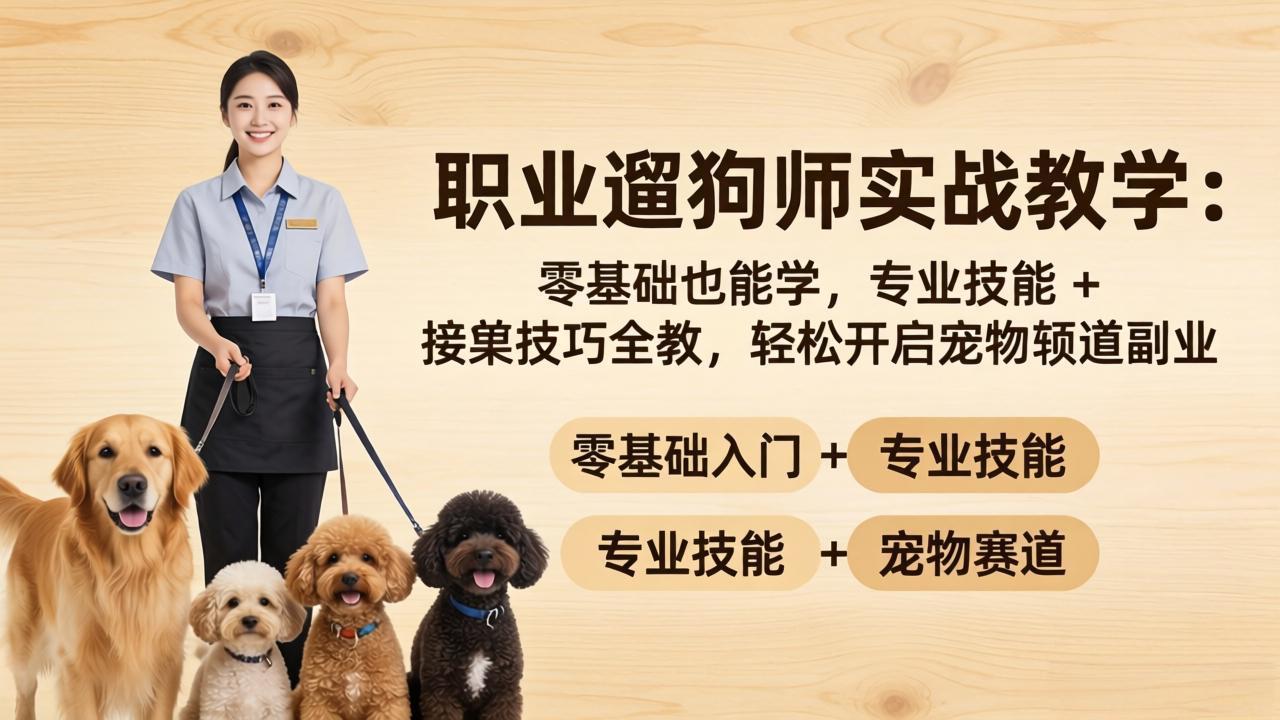 职业遛狗师实战教学：零基础也能学，专业技能 + 接单技巧全教，轻松开启宠物赛道副业网络赚钱,项目资源网,副业资源网,兼职项目,网赚课程-副业赚钱-互联网创业-独家轻创IP大圣网创