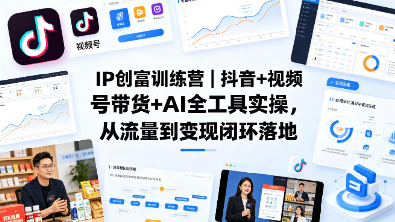 IP创富训练营｜抖音+视频号带货+AI全工具实操，从流量到变现闭环落地网络赚钱,项目资源网,副业资源网,兼职项目,网赚课程-副业赚钱-互联网创业-独家轻创IP大圣网创