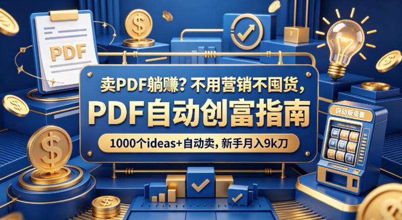 卖PDF躺賺？不用营销不囤货，PDF自动创富指南，1000个ideas+自动卖，新手月入9k刀【原创双语字幕】网络赚钱,项目资源网,副业资源网,兼职项目,网赚课程-副业赚钱-互联网创业-独家轻创IP大圣网创