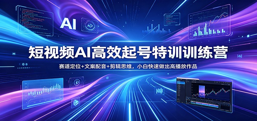 短视频AI高效起号特训训练营：赛道定位+文案配音+剪辑思维，小白快速做出高播放作品网络赚钱,项目资源网,副业资源网,兼职项目,网赚课程-副业赚钱-互联网创业-独家轻创IP大圣网创