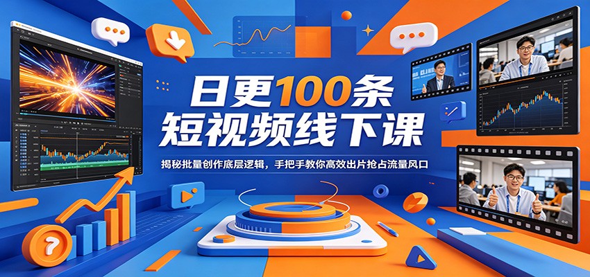 日更100条短视频线下课：揭秘批量创作底层逻辑，手把手教你高效出片抢占流量风口网络赚钱,项目资源网,副业资源网,兼职项目,网赚课程-副业赚钱-互联网创业-独家轻创IP大圣网创