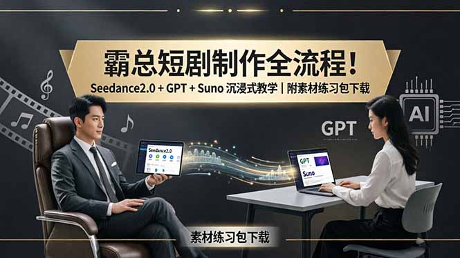 霸总短剧制作全流程！Seedance2.0 + GPT + Suno 沉浸式教学｜附素材练习包下载网络赚钱,项目资源网,副业资源网,兼职项目,网赚课程-副业赚钱-互联网创业-独家轻创IP大圣网创