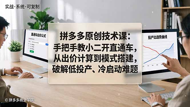 拼多多原创技术课：手把手教小二开直通车，从出价计算到模式搭建，破解低投产、冷启动难题网络赚钱,项目资源网,副业资源网,兼职项目,网赚课程-副业赚钱-互联网创业-独家轻创IP大圣网创