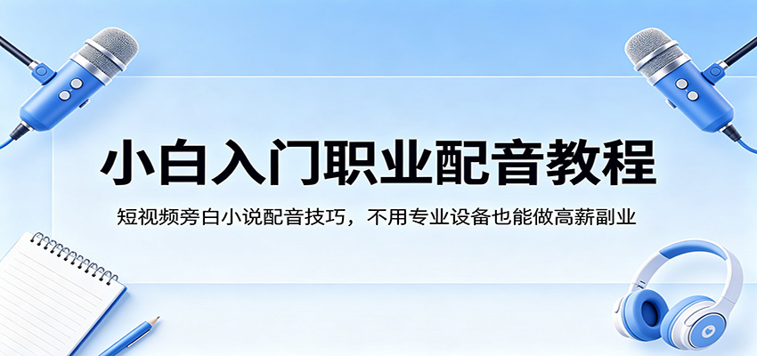 小白入门职业配音教程，短视频旁白小说配音技巧，不用专业设备也能做高薪副业网络赚钱,项目资源网,副业资源网,兼职项目,网赚课程-副业赚钱-互联网创业-独家轻创IP大圣网创