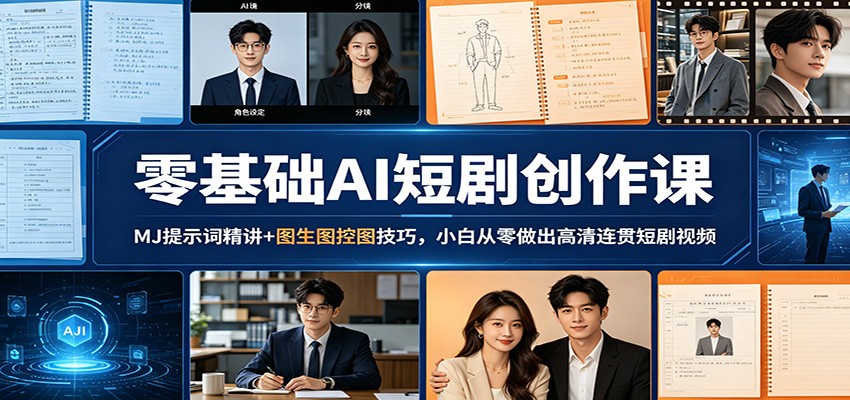 零基础AI短剧创作课：MJ提示词精讲+图生图控图技巧，小白从零做出高清连贯短剧视频网络赚钱,项目资源网,副业资源网,兼职项目,网赚课程-副业赚钱-互联网创业-独家轻创IP大圣网创