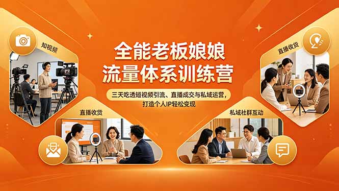 全能老板娘流量体系训练营，三天吃透短视频引流、直播成交与私域运营，打造个人IP轻松变现网络赚钱,项目资源网,副业资源网,兼职项目,网赚课程-副业赚钱-互联网创业-独家轻创IP大圣网创