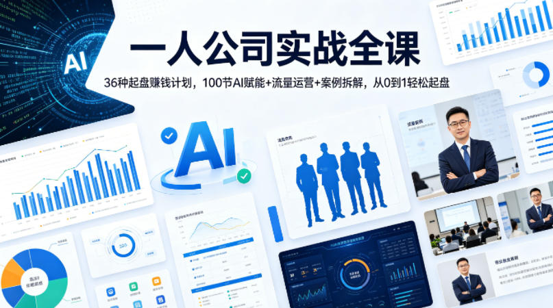 一人公司实战全课｜36种起盘賺钱计划，100节AI赋能+流量运营+案例拆解，从0到1轻松起盘网络赚钱,项目资源网,副业资源网,兼职项目,网赚课程-副业赚钱-互联网创业-独家轻创IP大圣网创