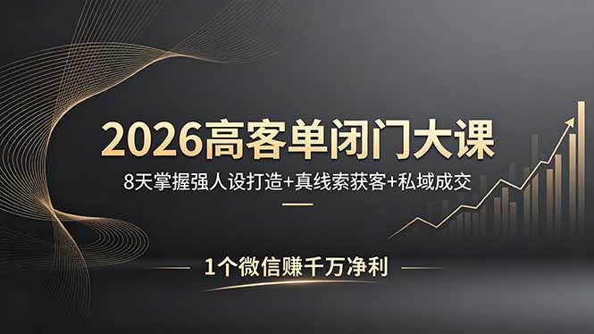 2026高客单闭门大课，8 天掌握强人设打造 + 真线索获客 + 私域成交，1 个微信赚千万净利网络赚钱,项目资源网,副业资源网,兼职项目,网赚课程-副业赚钱-互联网创业-独家轻创IP大圣网创
