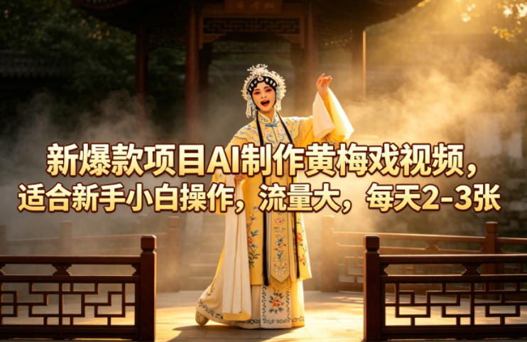 新爆款项目AI制作黄梅戏视频，适合新手小白操作，流量大，每天2-3张网络赚钱,项目资源网,副业资源网,兼职项目,网赚课程-副业赚钱-互联网创业-独家轻创IP大圣网创