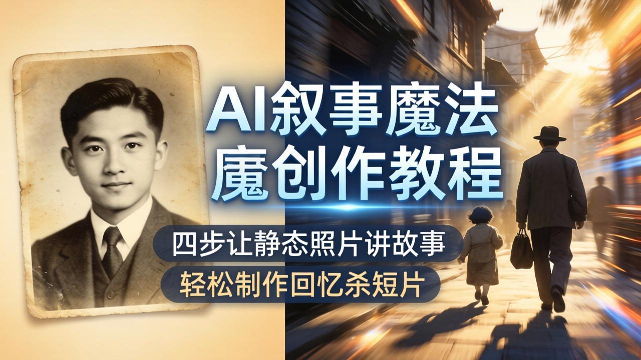 AI叙事魔法创作教程，四步让静态照片讲故事，老照片修复加动态特效，轻松制作回忆杀短片网络赚钱,项目资源网,副业资源网,兼职项目,网赚课程-副业赚钱-互联网创业-独家轻创IP大圣网创