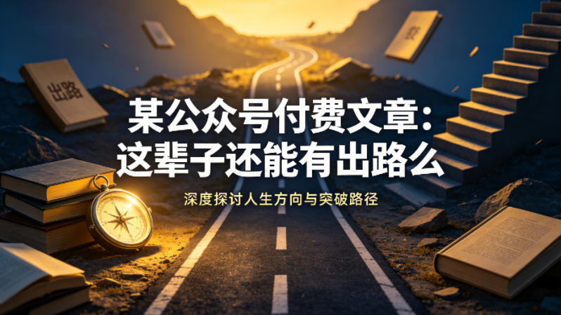 某公众号付费文章：这辈子还能有出路么网络赚钱,项目资源网,副业资源网,兼职项目,网赚课程-副业赚钱-互联网创业-独家轻创IP大圣网创