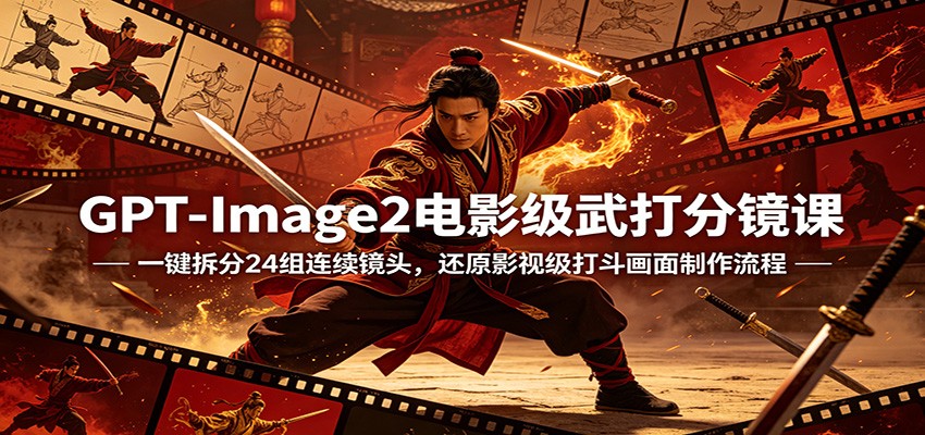 GPT-Image2电影级武打分镜课：一键拆分24组连续镜头，还原影视级打斗画面制作流程网络赚钱,项目资源网,副业资源网,兼职项目,网赚课程-副业赚钱-互联网创业-独家轻创IP大圣网创