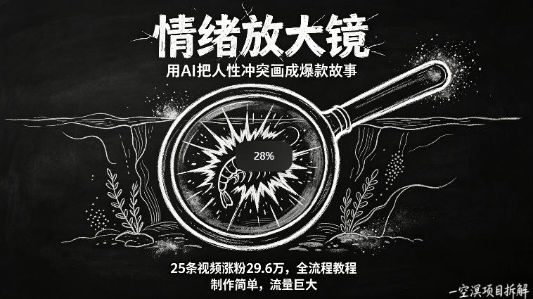 AI制作“情绪放大镜“视频，25条视频涨粉29.6W粉，流量巨大，制作简单，全流程教程网络赚钱,项目资源网,副业资源网,兼职项目,网赚课程-副业赚钱-互联网创业-独家轻创IP大圣网创