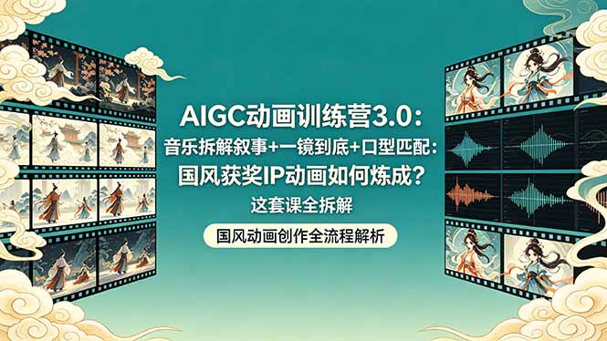 AIGC动画训练营3.0：音乐拆解叙事+一镜到底+口型匹配：国风获奖IP动画如何炼成？这套课全拆解网络赚钱,项目资源网,副业资源网,兼职项目,网赚课程-副业赚钱-互联网创业-独家轻创IP大圣网创