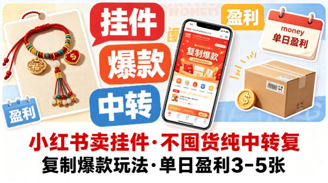 小红书卖挂件，不囤货纯中转复制爆款玩法，单日盈利3-5张网络赚钱,项目资源网,副业资源网,兼职项目,网赚课程-副业赚钱-互联网创业-独家轻创IP大圣网创