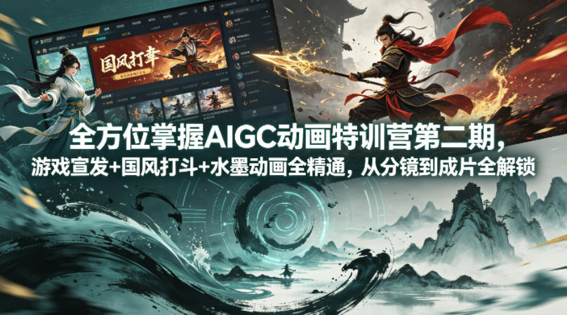 全方位掌握AIGC动画特训营第二期，游戏宣发+国风打斗+水墨动画全精通，从分镜到成片全解锁网络赚钱,项目资源网,副业资源网,兼职项目,网赚课程-副业赚钱-互联网创业-独家轻创IP大圣网创