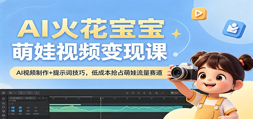 AI火花宝宝萌娃视频变现课：AI视频制作+提示词技巧，低成本抢占萌娃流量赛道网络赚钱,项目资源网,副业资源网,兼职项目,网赚课程-副业赚钱-互联网创业-独家轻创IP大圣网创