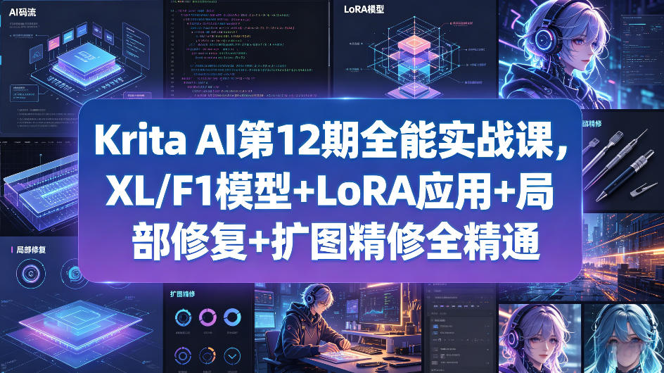 Krita AI第12期全能实战课，XL/F1模型+LoRA应用+局部修复+扩图精修全精通网络赚钱,项目资源网,副业资源网,兼职项目,网赚课程-副业赚钱-互联网创业-独家轻创IP大圣网创