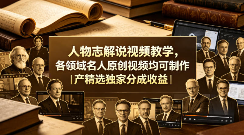 人物志解说视频教学，各领域名人原创视频均可制作丨精选独家分成收益(更新0430)网络赚钱,项目资源网,副业资源网,兼职项目,网赚课程-副业赚钱-互联网创业-独家轻创IP大圣网创