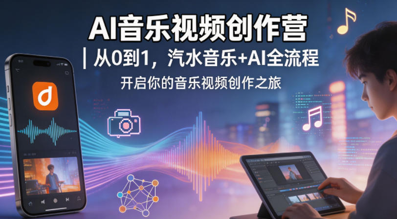 AI音乐视频创作营｜从0到1，汽水音乐+AI全流程，开启你的音乐视频创作之旅网络赚钱,项目资源网,副业资源网,兼职项目,网赚课程-副业赚钱-互联网创业-独家轻创IP大圣网创