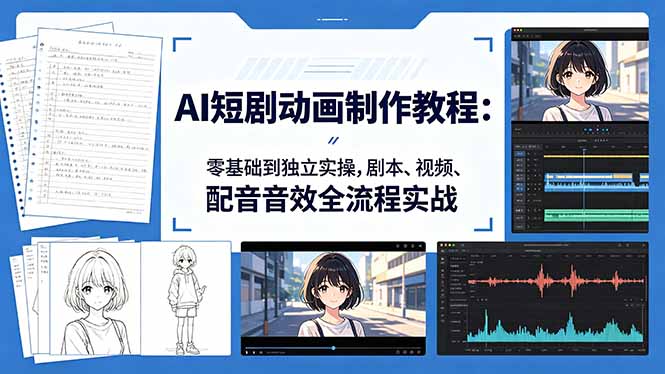 AI短剧动画制作教程:零基础到独立实操,剧本、视频、配音音效全流程实战网络赚钱,项目资源网,副业资源网,兼职项目,网赚课程-副业赚钱-互联网创业-独家轻创IP大圣网创