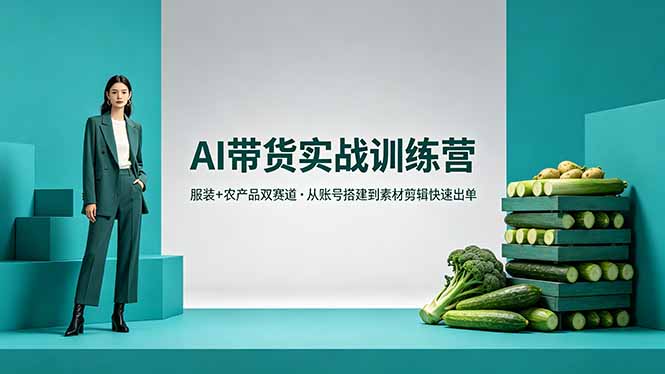 AI带货实战训练营，服装+农产品双赛道，从账号搭建到素材剪辑快速出单网络赚钱,项目资源网,副业资源网,兼职项目,网赚课程-副业赚钱-互联网创业-独家轻创IP大圣网创