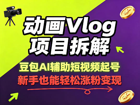 动画Vlog项目拆解，豆包AI辅助短视频起号，新手也能轻松涨粉，43条作品涨粉8.3W网络赚钱,项目资源网,副业资源网,兼职项目,网赚课程-副业赚钱-互联网创业-独家轻创IP大圣网创