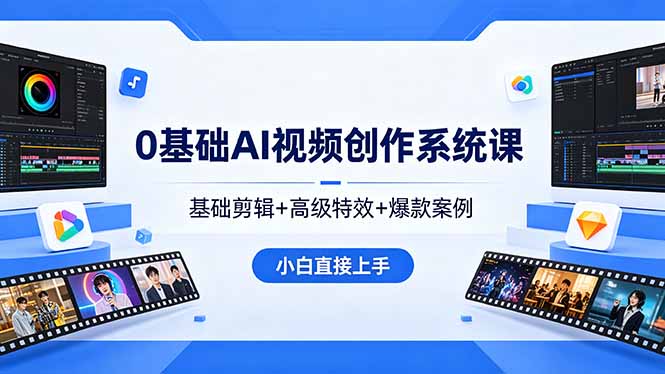 0基础AI视频创作系统课，基础剪辑+高级特效+爆款案例，小白直接上手网络赚钱,项目资源网,副业资源网,兼职项目,网赚课程-副业赚钱-互联网创业-独家轻创IP大圣网创