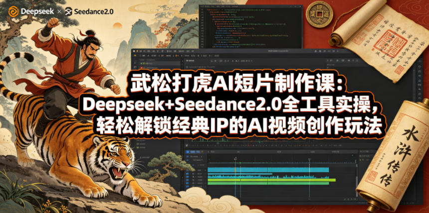 武松打虎AI短片制作课：Deepseek+Seedance2.0全工具实操，轻松解锁经典IP的AI视频创作玩法网络赚钱,项目资源网,副业资源网,兼职项目,网赚课程-副业赚钱-互联网创业-独家轻创IP大圣网创
