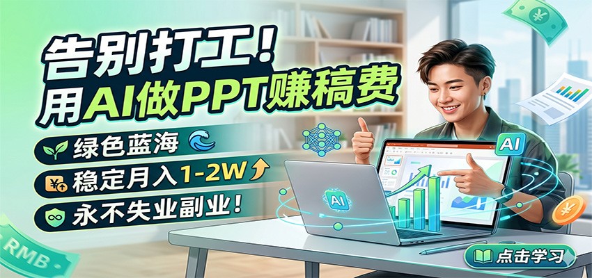 告别打工！用AI做PPT赚稿费，绿色蓝海，稳定月入1-2W，永不失业副业！网络赚钱,项目资源网,副业资源网,兼职项目,网赚课程-副业赚钱-互联网创业-独家轻创IP大圣网创