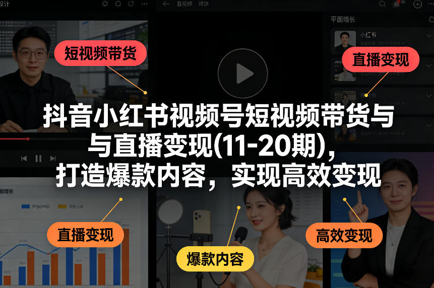 抖音小红书视频号短视频带货与直播变现(10-21期)，打造爆款内容，实现高效变现(更新05月08日)网络赚钱,项目资源网,副业资源网,兼职项目,网赚课程-副业赚钱-互联网创业-独家轻创IP大圣网创